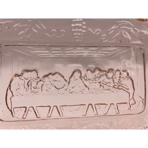 Tiara Indiana Glass Mini Lord's Last Supper Trinket Dish Tray Plate Pink Grapes - Picture 3 of 7
